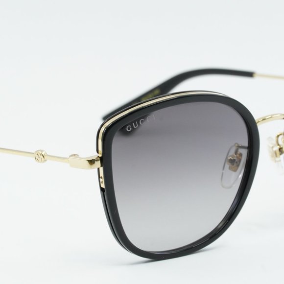 Gucci GG0606SK 001 Sunglasses Black/Gold Square Frame, Grey Lenses - Picture 6 of 12